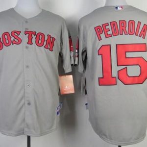 Red Sox #15 Dustin Pedroia Stitched Grey Jersey