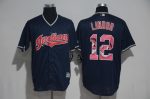 Cleveland Indians #12 Francisco Lindor Navy Blue Team Logo Print Cool Base Stitched Jersey