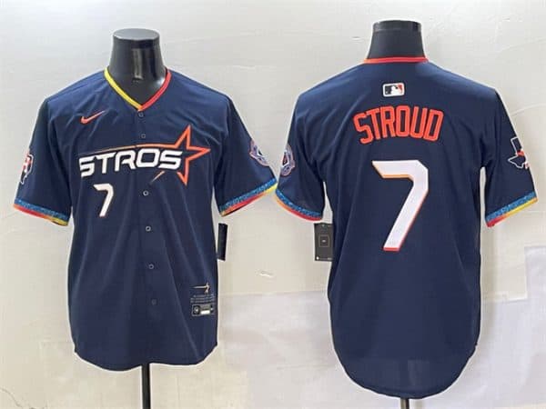 Houston Astros #7 C.J. Stroud Navy 2025 City Connect With Texas Patch Limited Stitched Jersey