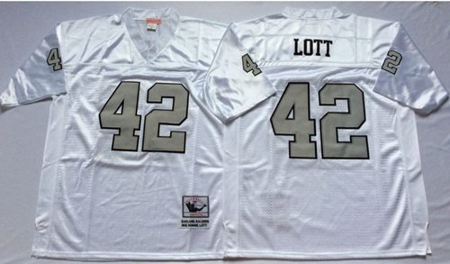 Mitchell And Ness Raiders #42 Ronnie Lott White Silver No. Throwback Stitched Jersey