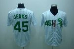 White Sox #45 Bobby Jenks Stitched White Green Strip Jersey