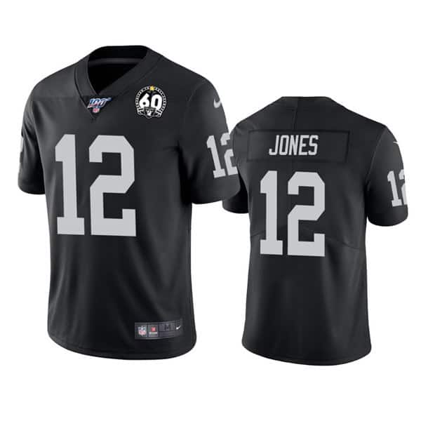 Raiders #12 Zay Jones Black 100th Season With 60 Patch Vapor Limited Stitched Jersey