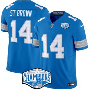 Detroit Lions #14 Amon-Ra St. Brown Blue 2024 NFC North Champions F.U.S.E. Vapor Limited Stitched Jersey