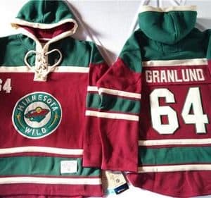 Wild #64 Mikael Granlund Red Sawyer Hooded Sweatshirt Stitched Jersey