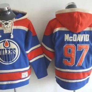 Oilers #97 Connor McDavid Light Blue Sawyer Hooded Sweatshirt Stitched Jersey