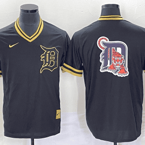 Detroit Tigers Black Team Big Logo Cool Base Stitched Jersey