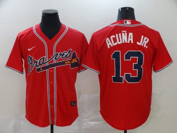 Atlanta Braves #13 Ronald Acuna Jr Red Cool Base Stitched Jersey