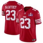 San Francisco 49ers #23 Christian McCaffrey Red 2024 F.U.S.E. Super Bowl LVIII Patch Vapor Untouchable Limited Stitched Jersey