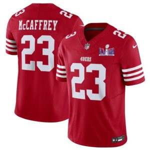 San Francisco 49ers #23 Christian McCaffrey Red 2024 F.U.S.E. Super Bowl LVIII Patch Vapor Untouchable Limited Stitched Jersey