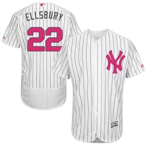 Yankees #22 Jacoby Ellsbury White Strip Flexbase Authentic Collection 2016 Mother's Day Stitched Jersey
