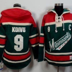 Wild #9 Mikko Koivu Green Red Sawyer Hooded Sweatshirt Stitched Jersey