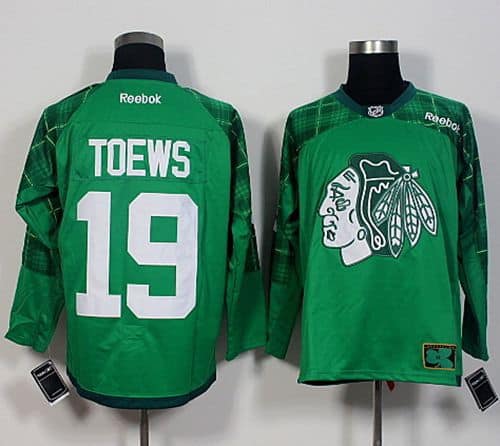 Blackhawks #19 Jonathan Toews Green St. Patrick's Day New Stitched Jersey