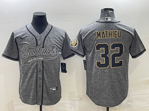 New Orleans Saints #32 Tyrann Mathieu Gray With Patch Cool Base Stitched Baseball Jersey