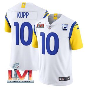 Los Angeles Rams #10 Cooper Kupp 2022 White With C Patch Super Bowl LVI Vapor Limited Jersey
