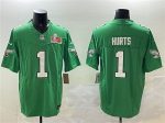 Philadelphia Eagles #1 Jalen Hurts Green 2025 Super Bowl LIX Patch F.U.S.E. Throwback Vapor Untouchable Limited Stitched Jersey