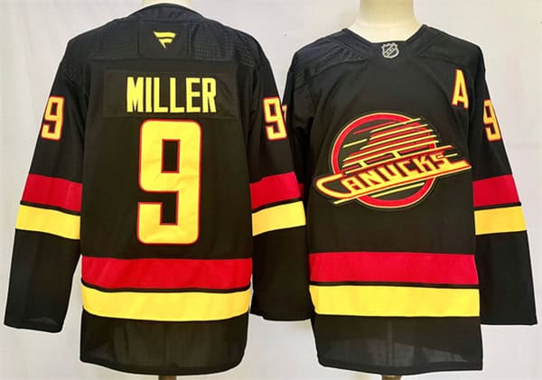 Vancouver Canucks #9 J.T. Miller Black 2024-25 With A Patch Alternate Stitched Jersey