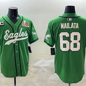 Philadelphia Eagles #68 Jordan Mailata Green 2025 Super Bowl LIX And 3-Star C Patch Stitched Jersey