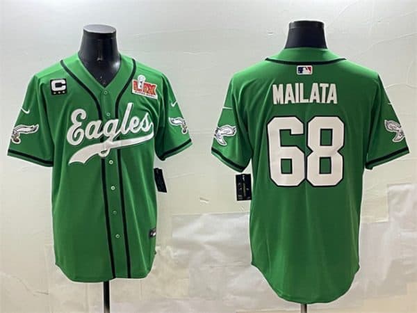 Philadelphia Eagles #68 Jordan Mailata Green 2025 Super Bowl LIX And 3-Star C Patch Stitched Jersey
