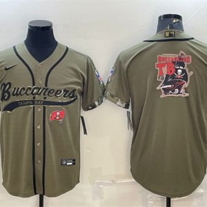 Tampa Bay Buccaneers Olive 2022 Salute To Service Team Big Logo Cool Base Stitched Baseball Jersey