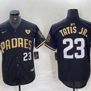 San Diego Padres #23 Fernando Tatis Jr. Black Gold With Patch Cool Base Stitched Jersey