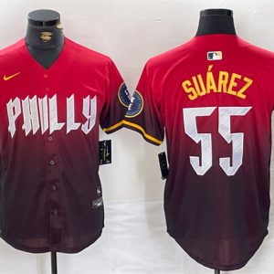 Philadelphia Phillies #55 Ranger Su¨¢rez Red 2024 City Connect Limited Stitched Jersey