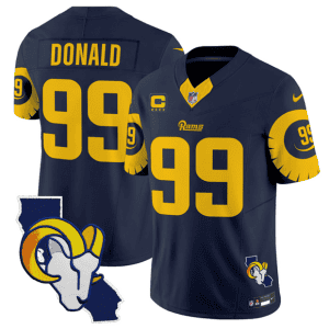 Los Angeles Rams #99 Aaron Donald Navy 2025 4-Star C Patch F.U.S.E. V2 Limited Stitched Jersey
