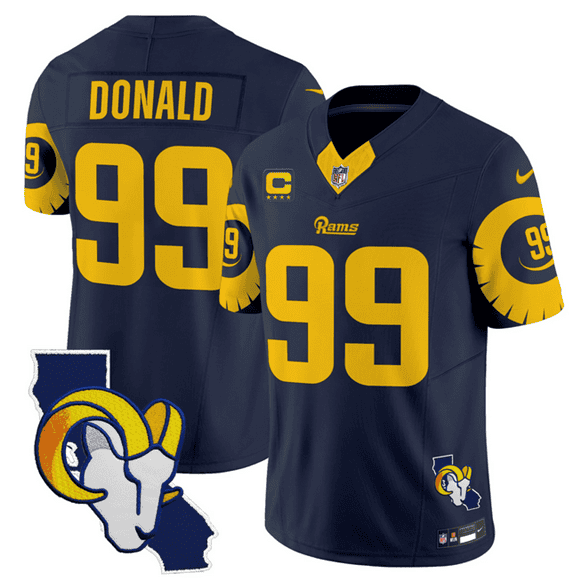 Los Angeles Rams #99 Aaron Donald Navy 2025 4-Star C Patch F.U.S.E. V2 Limited Stitched Jersey