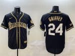 Seattle Mariners #24 Ken Griffey Jr. Black Gold Cool Base Stitched Jersey
