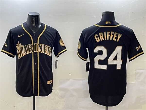 Seattle Mariners #24 Ken Griffey Jr. Black Gold Cool Base Stitched Jersey