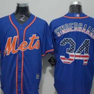 Mets #34 Noah Syndergaard Blue USA Flag Fashion Stitched Jersey