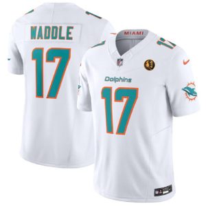 Miami Dolphins #17 Jaylen Waddle White 2023 F.U.S.E. With John Madden Patch Vapor Limited Stitched Jersey