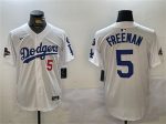 Los Angeles Dodgers #5 Freddie Freeman White 2024 World Series Champions With Fernando Memorial Patch Home Limited Stitched Jersey