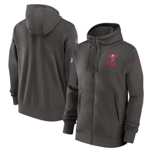 Tampa Bay Buccaneers Pewter Sideline Club Performance Full-Zip Hoodie