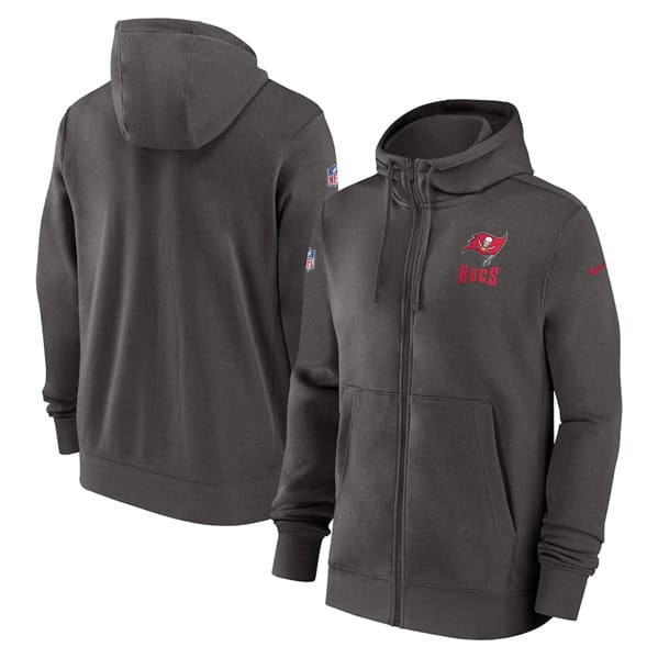 Tampa Bay Buccaneers Pewter Sideline Club Performance Full-Zip Hoodie