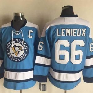 Penguins #66 Mario Lemieux Blue Alternate CCM Throwback Stitched Jersey