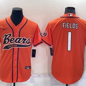 Chicago Bears #1 Justin Fields Orange Cool Base Stitched Baseball Jersey