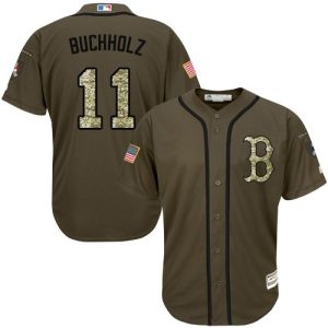 Red Sox #11 Clay Buchholz Green Salute To Service Stitched Grey Jersey