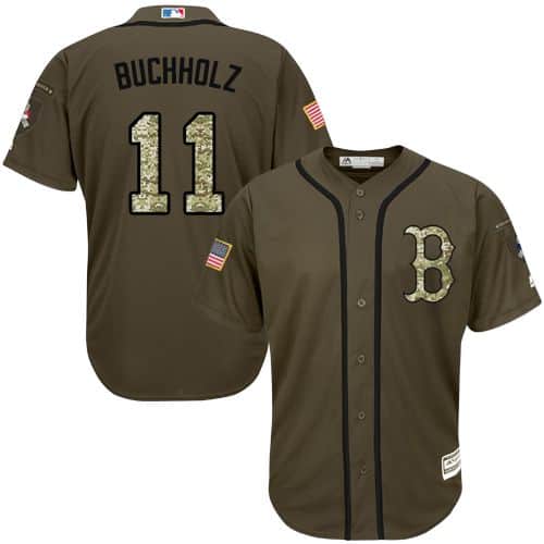 Red Sox #11 Clay Buchholz Green Salute To Service Stitched Grey Jersey