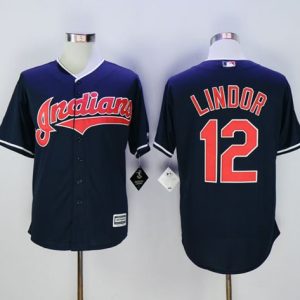 Indians #12 Francisco Lindor Navy Blue New Cool Base Stitched Jersey