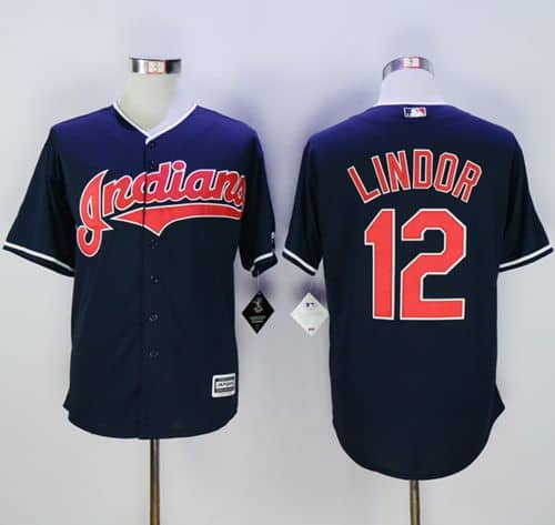 Indians #12 Francisco Lindor Navy Blue New Cool Base Stitched Jersey