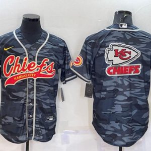 Kansas City Chiefs Blank Gray Camo Team Big Logo With Patch Cool Base Stitched Baseball Jersey