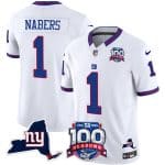 New York Giants #1 Malik Nabers White 2024 F.U.S.E. 100th Season And State Patch Vapor Limited Stitched Jersey
