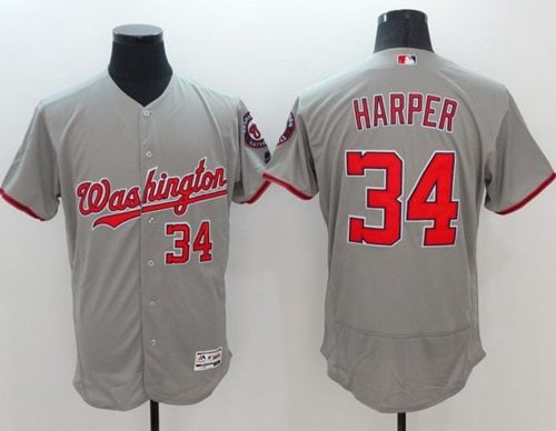 Nationals #34 Bryce Harper Grey Flexbase Authentic Collection Stitched Jersey