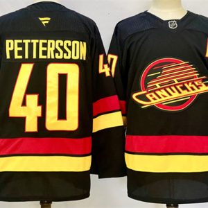 Vancouver Canucks #40 Elias Pettersson Black 2024-25 With A Patch Alternate Stitched Jersey
