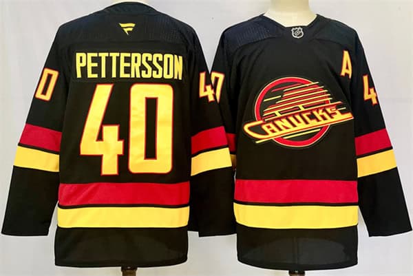 Vancouver Canucks #40 Elias Pettersson Black 2024-25 With A Patch Alternate Stitched Jersey