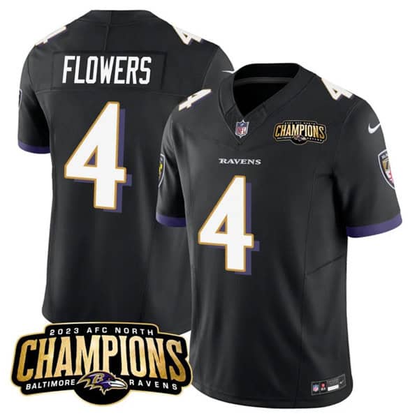 Baltimore Ravens #4 Zay Flowers Black 2023 F.U.S.E. AFC North Champions Vapor Limited Jersey