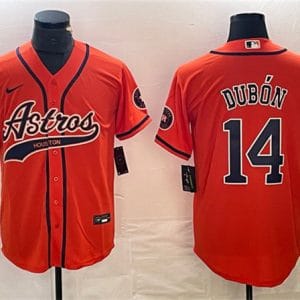 Houston Astros #14 Mauricio Dub¨®n Orange With Patch Cool Base Stitched Jersey