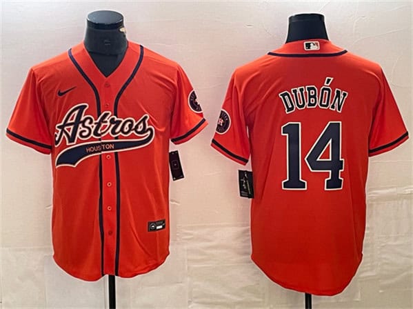 Houston Astros #14 Mauricio Dub¨®n Orange With Patch Cool Base Stitched Jersey