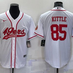 San Francisco 49ers #85 George Kittle White With Patch Cool Base Stitched Baseball Jersey