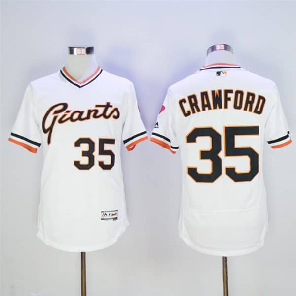 San Francisco Giants #35 Brandon Crawford White Throwback Flexbase Stitched Jersey
